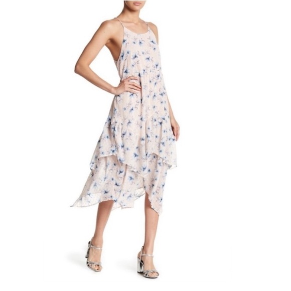 Moon River Swiss Dot Floral Midi Dress Size Small - Picture 1 of 5